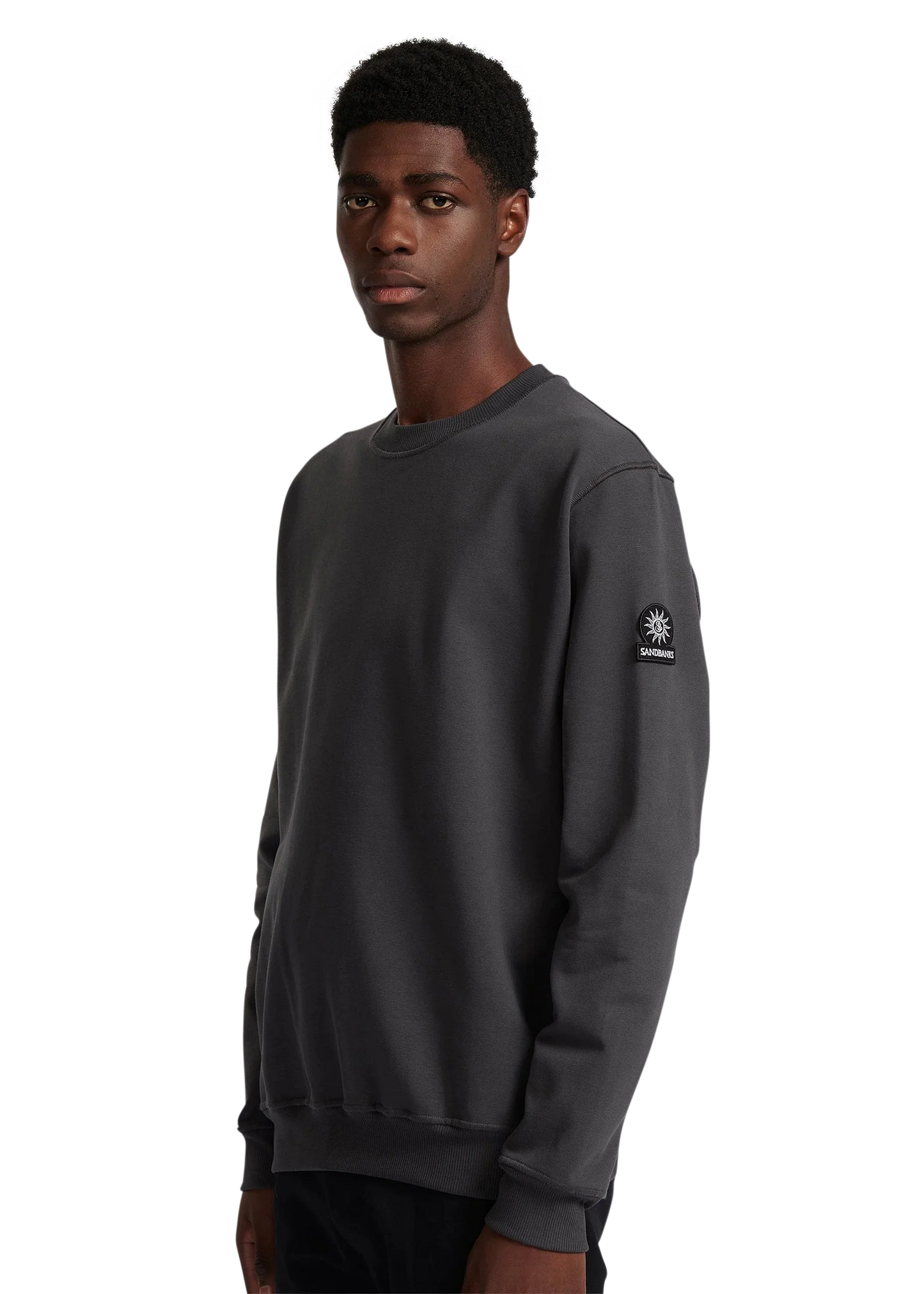 SANDBANKS BADGE LOGO COTTON FLEECE SWEATSHIRT ANTHRACITE GREY RRP £155 BNWT