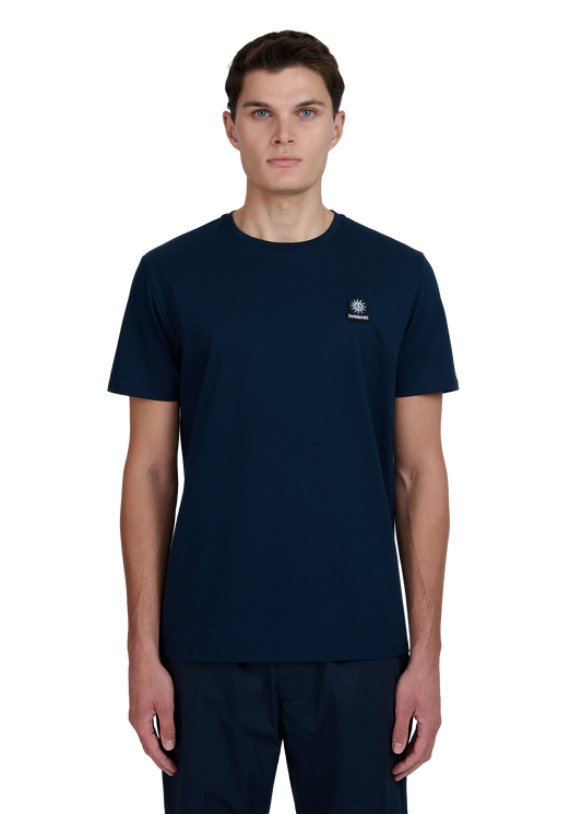 SANDBANKS BADGE LOGO SLIM FIT T-SHIRT NAVY BLUE RRP £85 BNWT