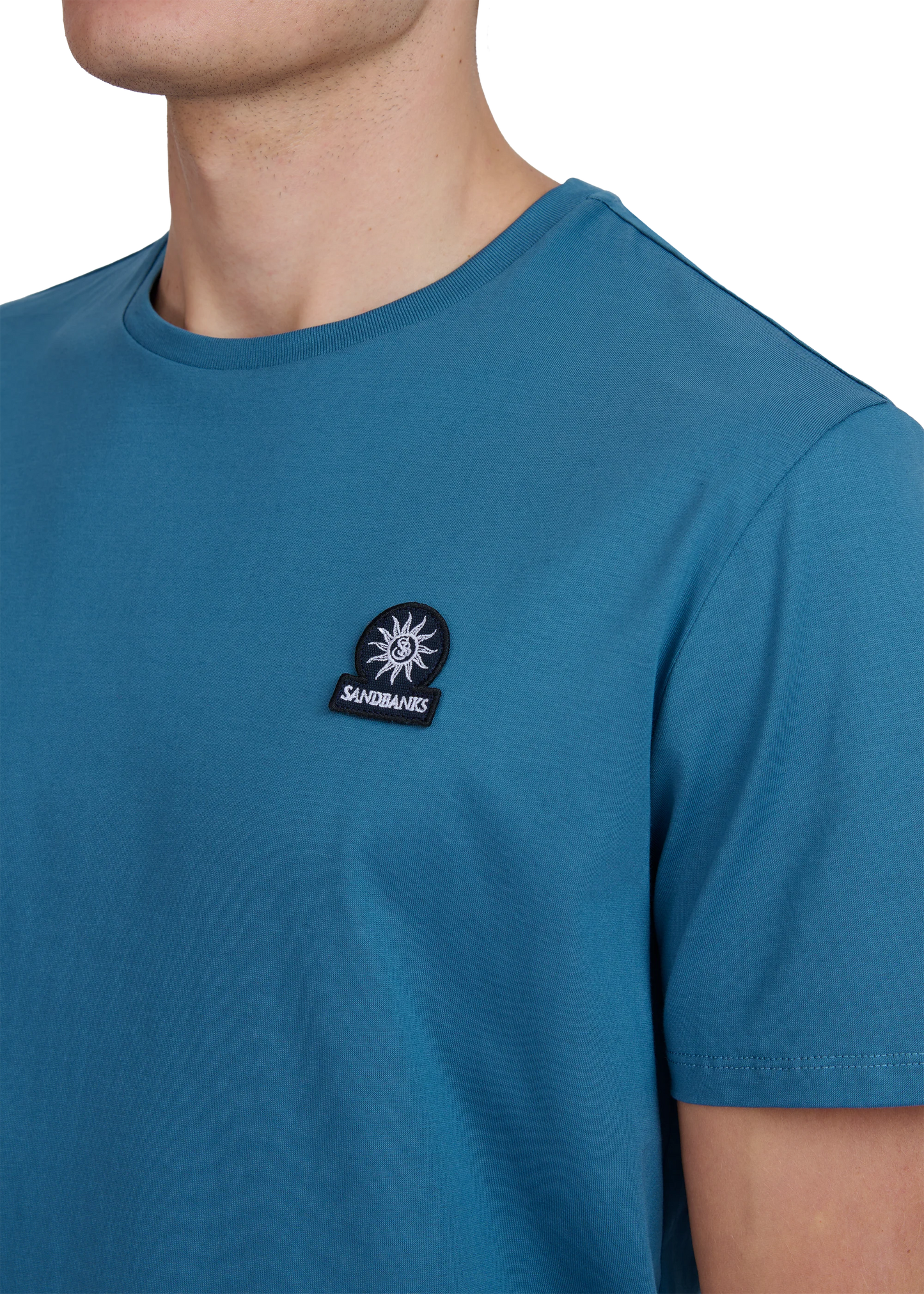 SANDBANKS BADGE LOGO SLIM FIT T-SHIRT TEAL BLUE RRP £85 BNWT