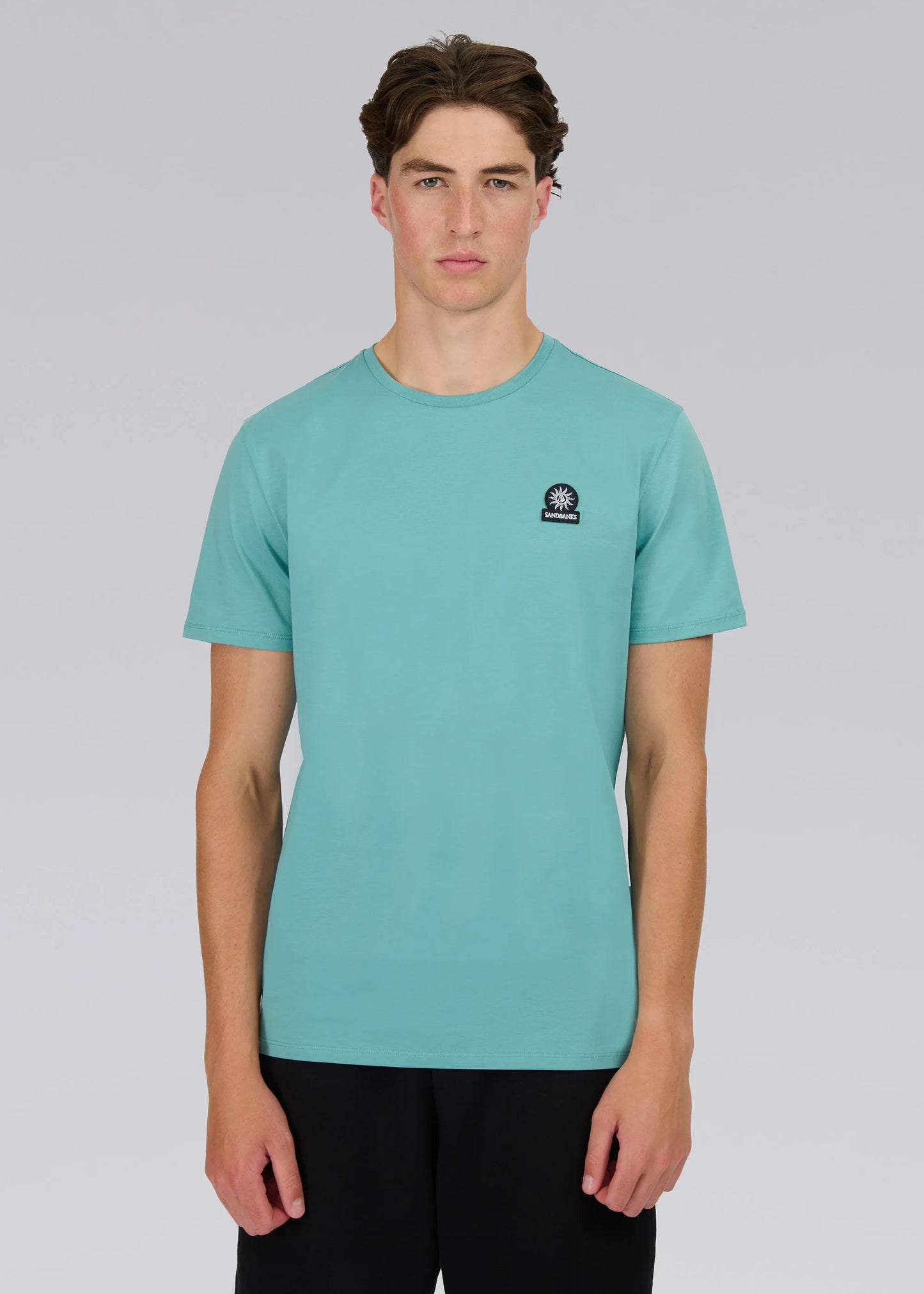 SANDBANKS BADGE LOGO COTTON T-SHIRT CRYSTAL TURQUOISE BLUE SLIM FIT XL RRP £85 BNWT