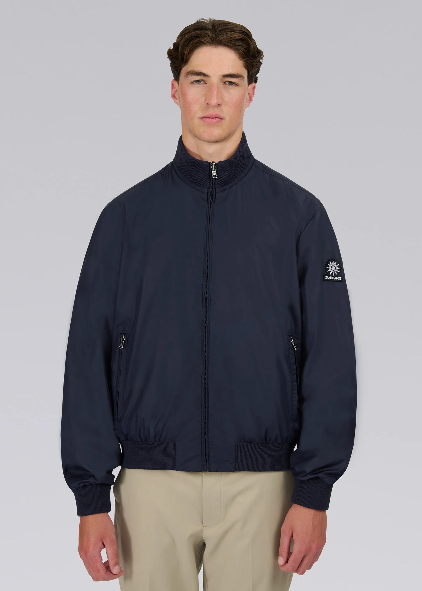 SANDBANKS REVERSIBLE FUNNEL NECK BOMBER JACKET NAVY/STONE M/XL RRP £325 BNWT