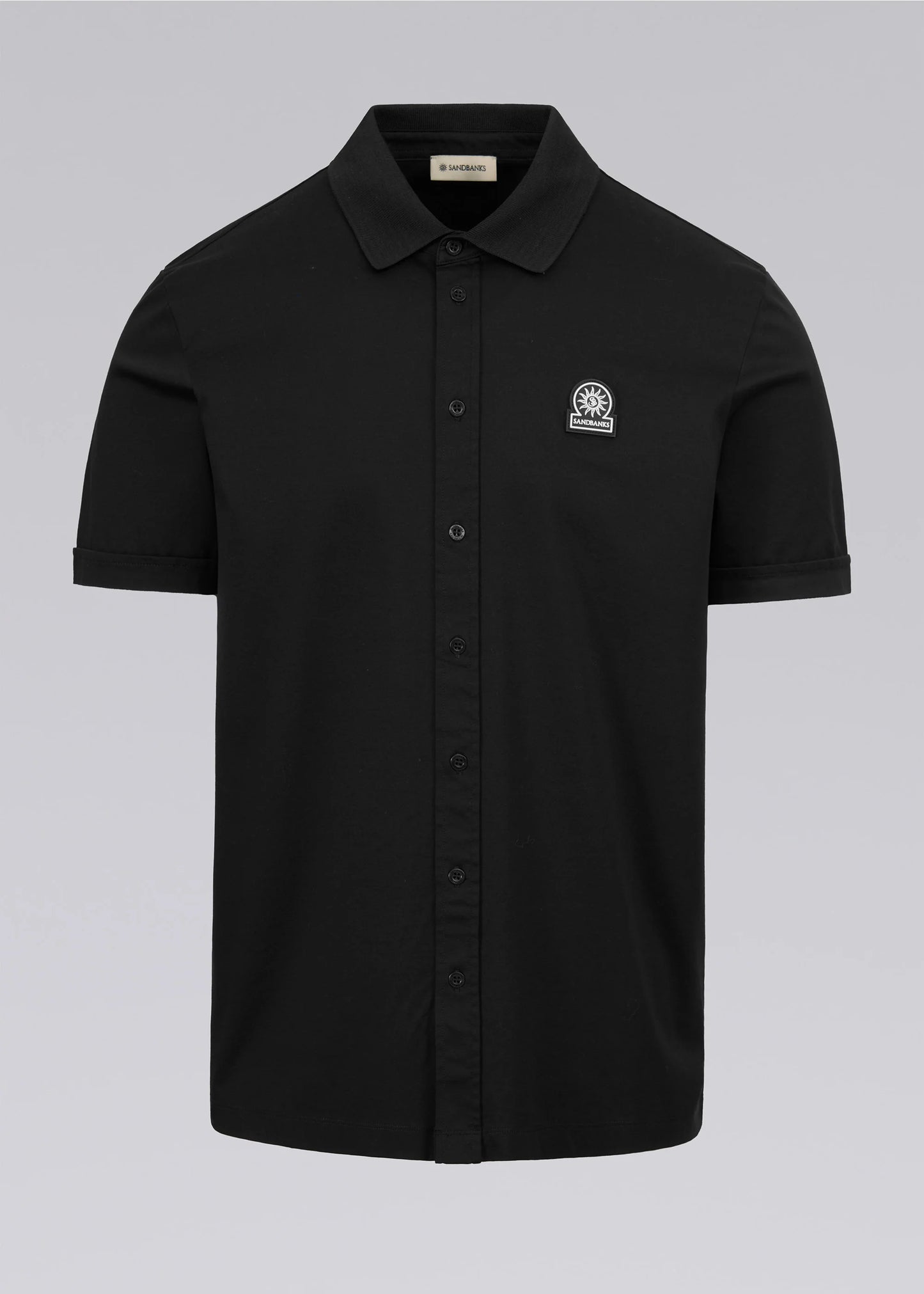 SANDBANKS BADGE LOGO INTERLOCK COTTON BUTTON UP POLO SHIRT BLACK XL RRP £155 BNWT (Copy)