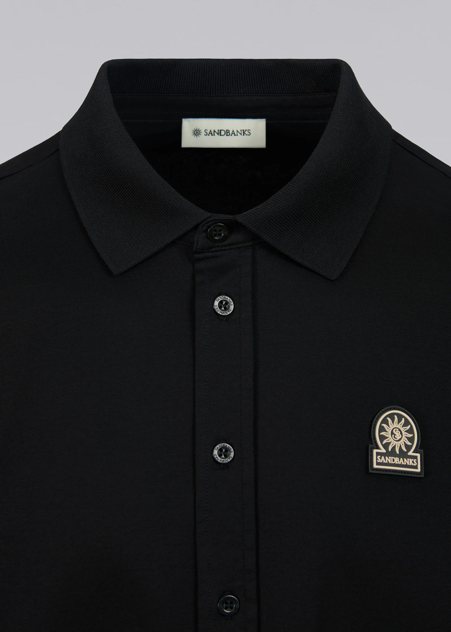 SANDBANKS BADGE LOGO INTERLOCK COTTON BUTTON UP POLO SHIRT BLACK XL RRP £155 BNWT (Copy)