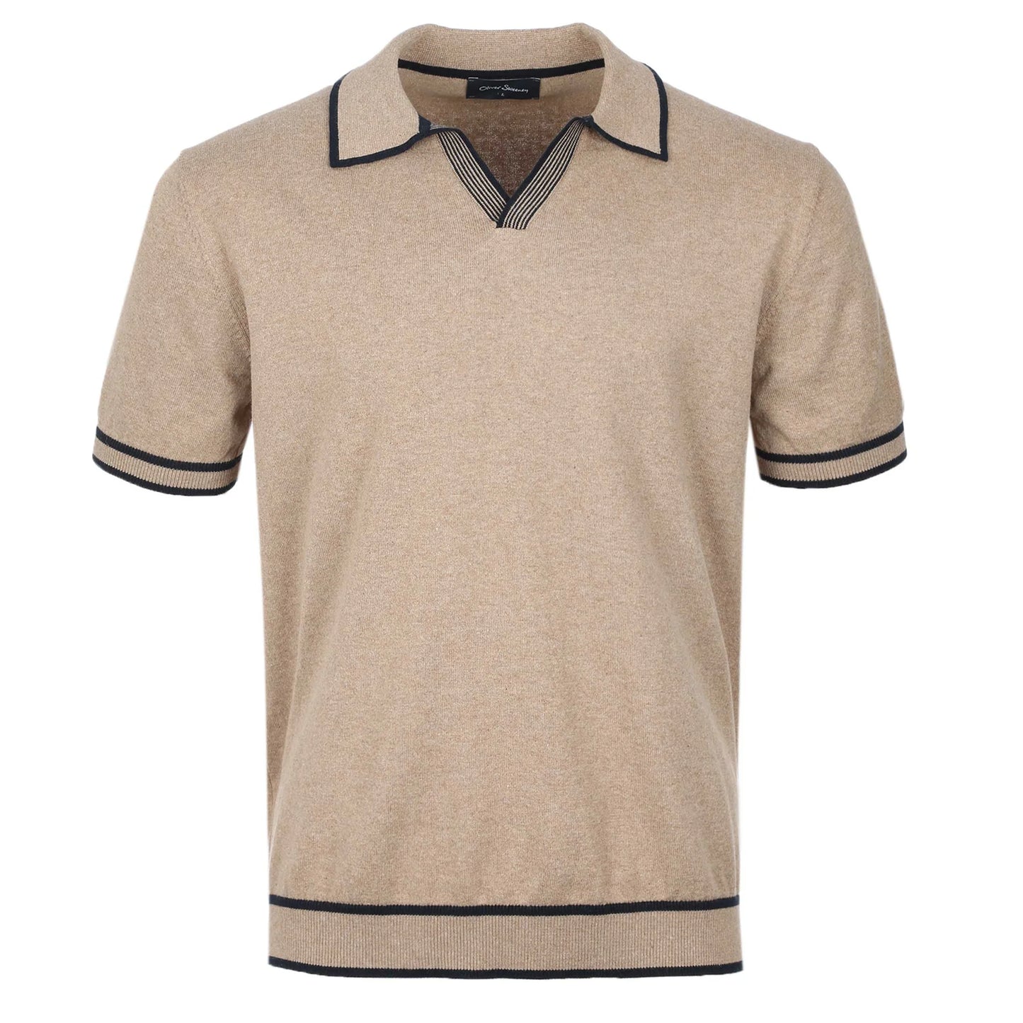 OLIVER SWEENEY GARRAS KNIT REVERE TIPPED POLO SHIRT CAMEL 2XL RRP £130 BNWT