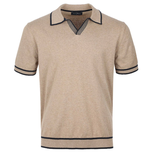 OLIVER SWEENEY GARRAS KNIT REVERE TIPPED POLO SHIRT CAMEL 2XL RRP £130 BNWT
