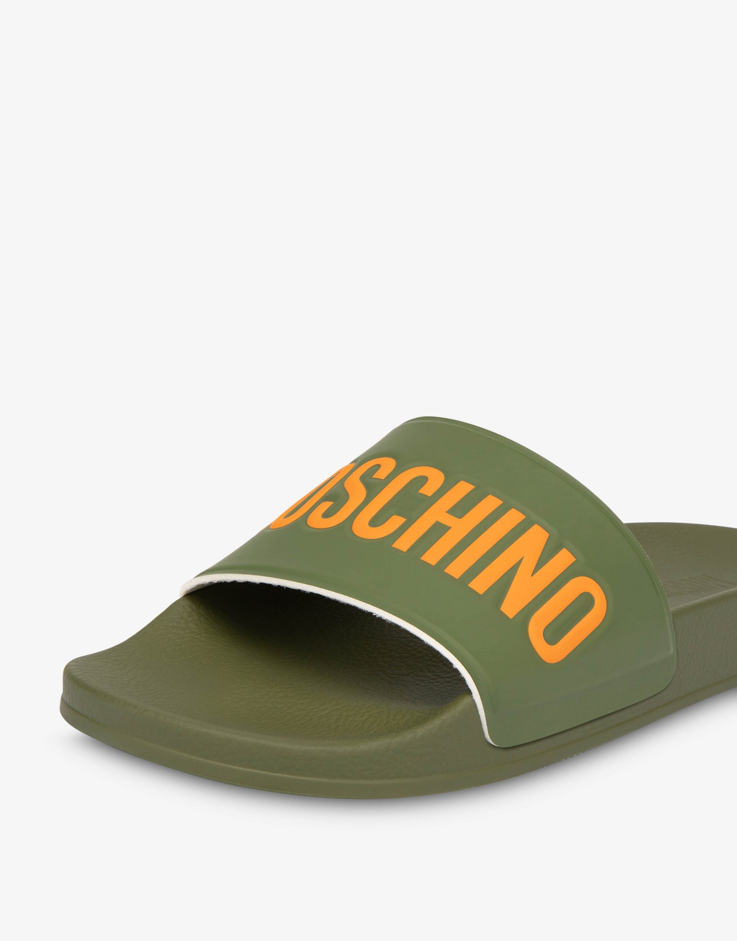 MOSCHINO MILITARY GREEN PVC STRAP SLIDES POOL BEACH UK 9 RRP £110 BRAND NEW