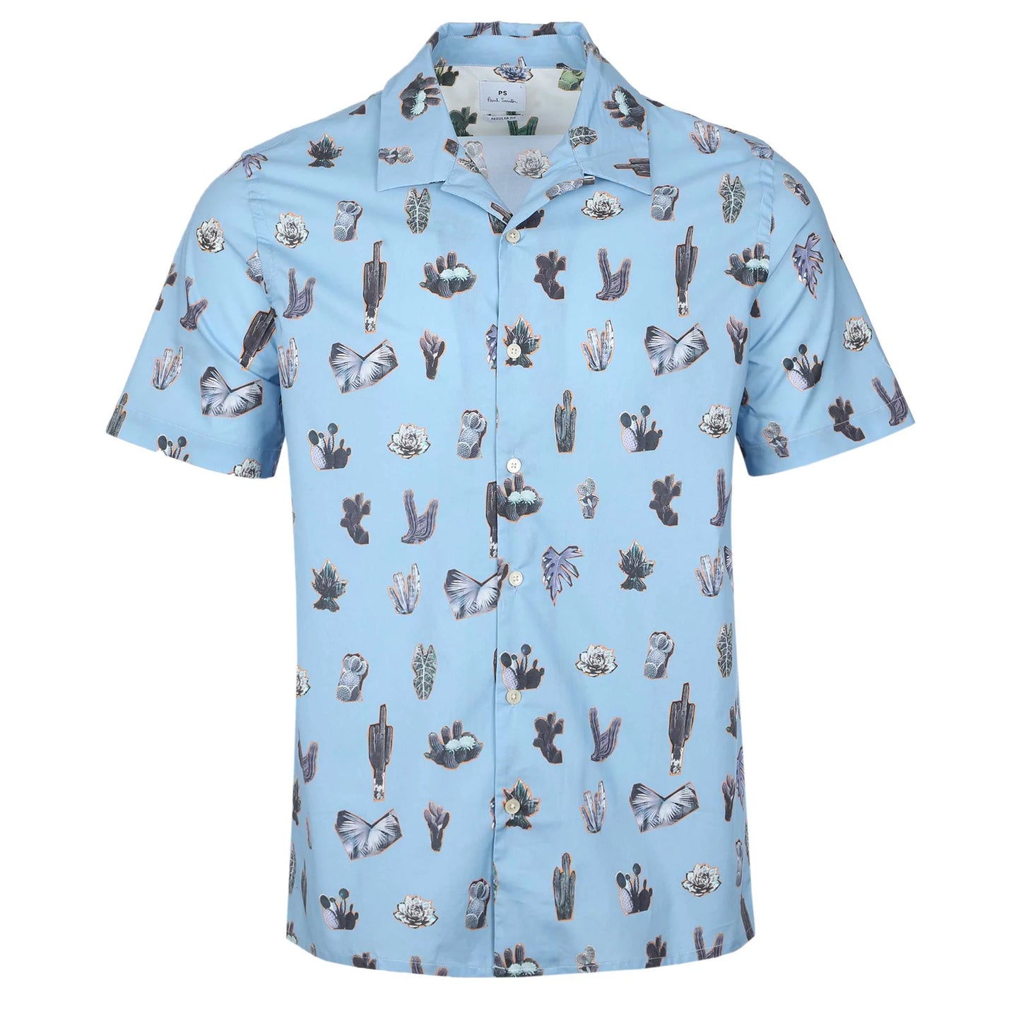PAUL SMITH PS CACTUS PRINT SHORT SLEEVE COTTON SHIRT BLUE 2XL RRP £145 BNWT