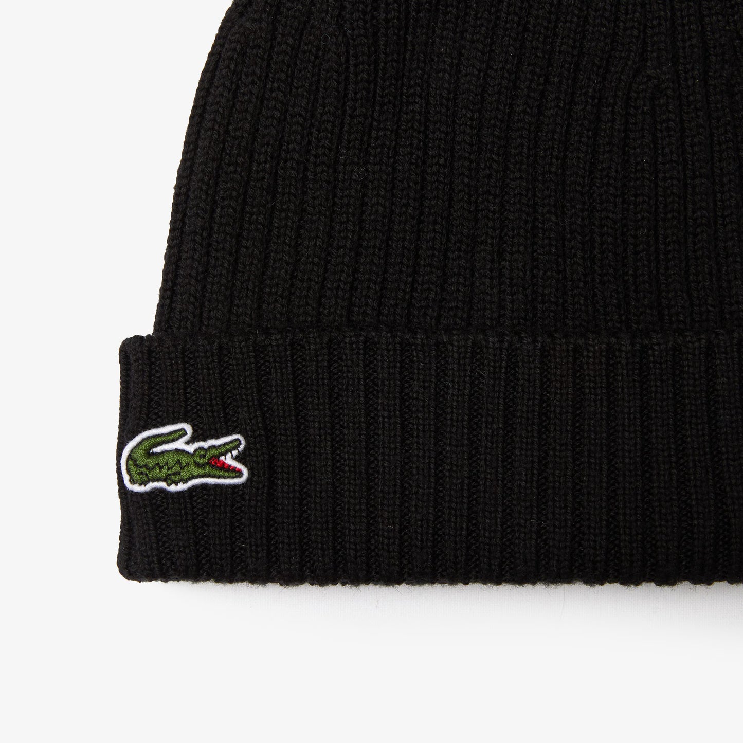 LACOSTE CROCODILE LOGO WOOL RIBBED BEANIE HAT BLACK RRP £50 BNWT