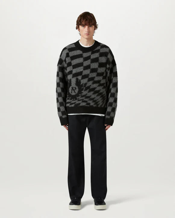 BELSTAFF x REPRESENT CHECKERBOARD CREW NECK JUMPER BLACK/GREY M/L RRP £195 BNWT