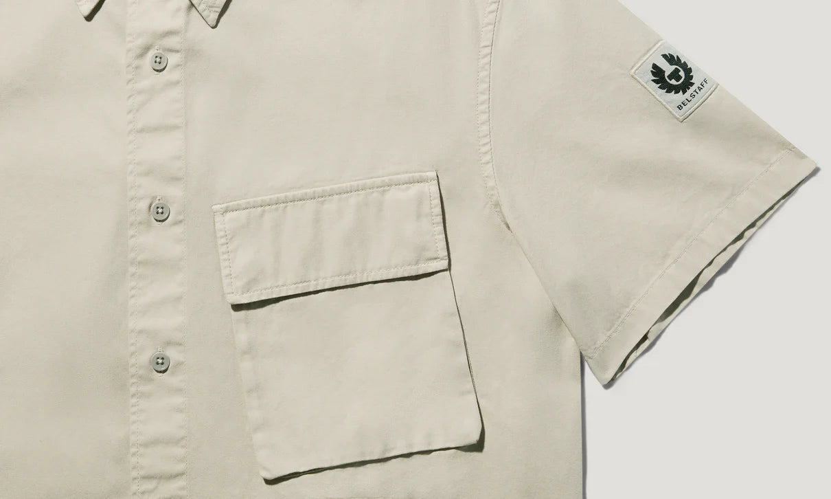 BELSTAFF SCALE SHORT SLEEVE COTTON SHIRT STONE BEIGE RRP £120 BNWT