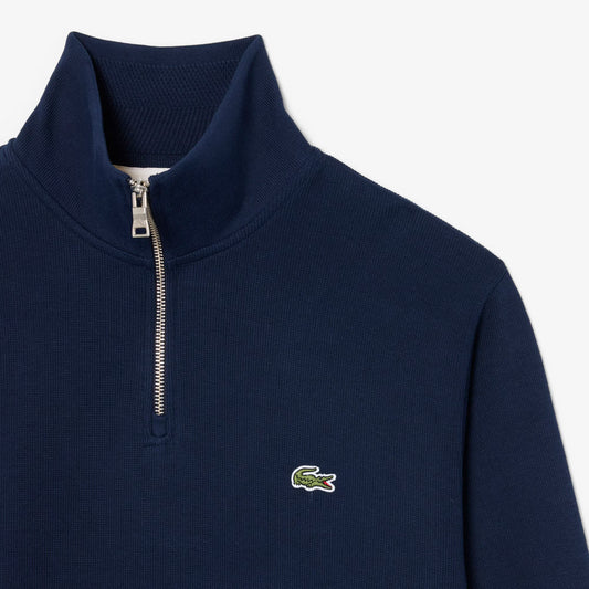 LACOSTE QUARTER ZIP INTERLOCK COTTON SWEATSHIRT NAVY (5) LARGE RRP £120 BNWT