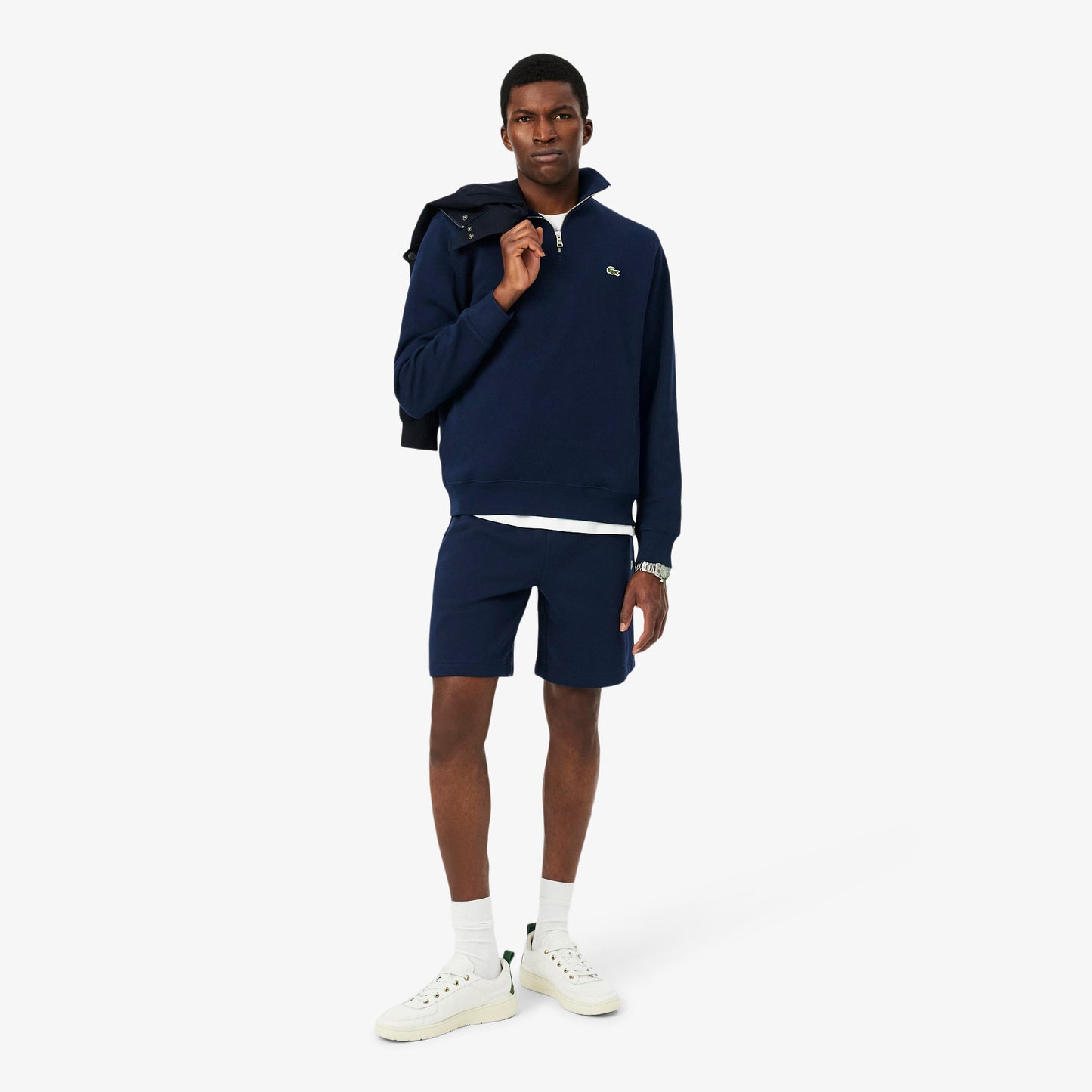LACOSTE QUARTER ZIP INTERLOCK COTTON SWEATSHIRT NAVY (5) LARGE RRP £120 BNWT