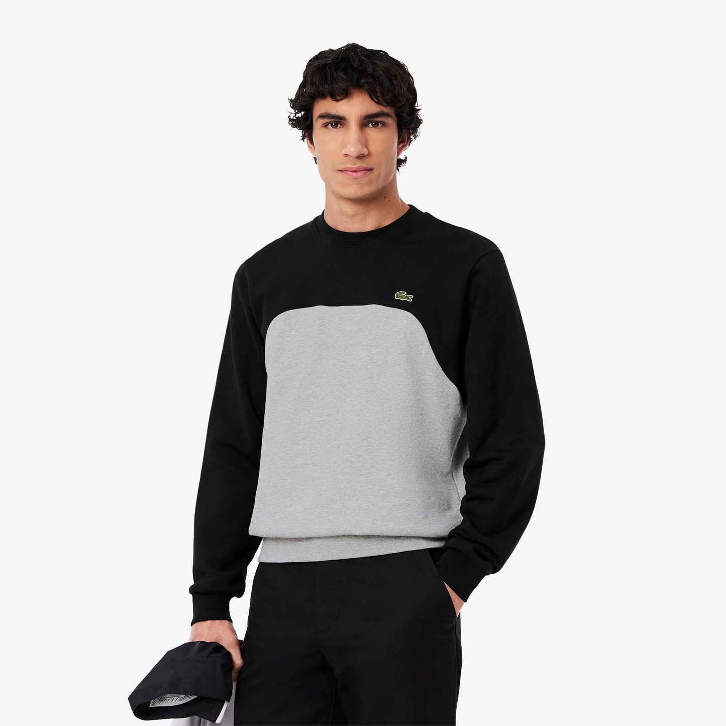 LACOSTE COLOUR BLOCK CREW NECK COTTON SWEATSHIRT BLACK/GREY 5XL RRP £120 BNWT