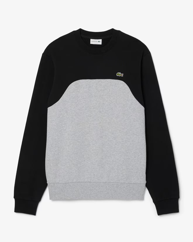 LACOSTE COLOUR BLOCK CREW NECK COTTON SWEATSHIRT BLACK/GREY 5XL RRP £120 BNWT