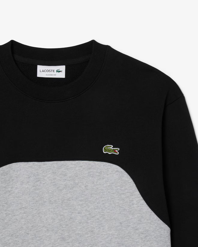 LACOSTE COLOUR BLOCK CREW NECK COTTON SWEATSHIRT BLACK/GREY 5XL RRP £120 BNWT