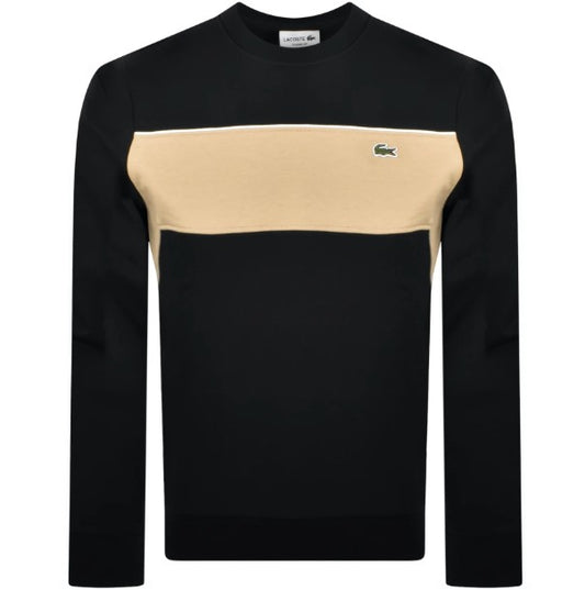 LACOSTE COLOUR BLOCK CREW NECK COTTON SWEATSHIRT BLACK/BEIGE 2XL RRP £120 BNWT