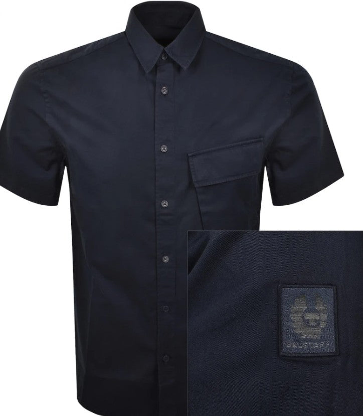 BELSTAFF SCALE SHORT SLEEVE COTTON SHIRT DARK INK NAVY RRP £120 BNWT