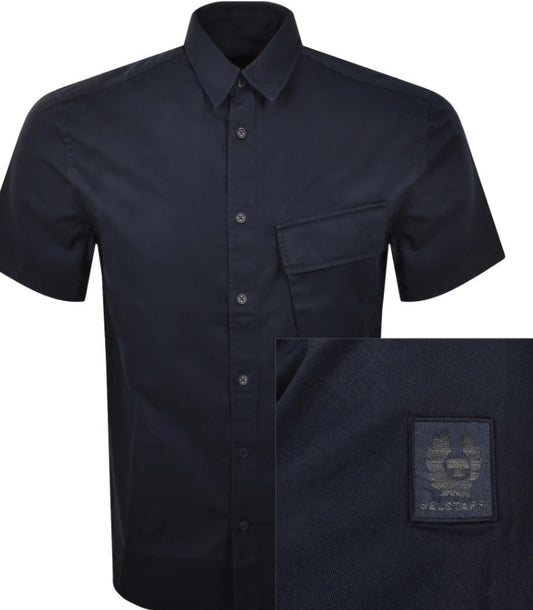 BELSTAFF SCALE SHORT SLEEVE COTTON SHIRT DARK INK NAVY RRP £120 BNWT