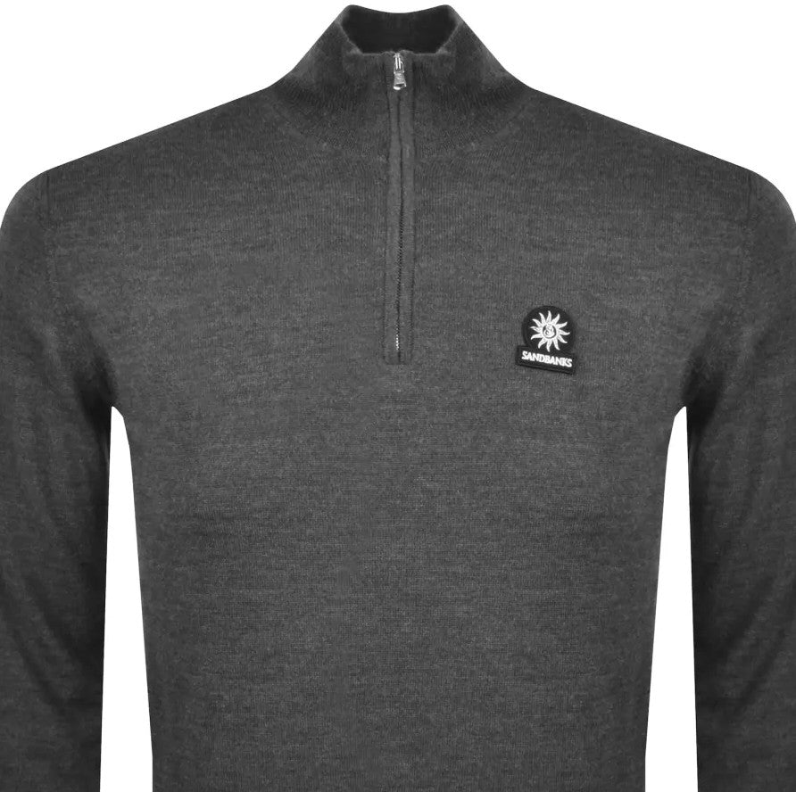SANDBANKS FINE GAUGE QUARTER ZIP BADGE LOGO JUMPER GREY 4XL RRP £175 BNWT