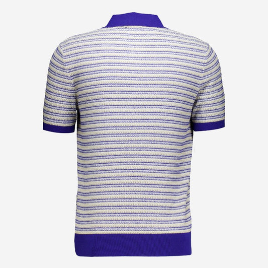 TED BAKER MMK ATHER SHORT SLEEVE TEXTURED POLO SHIRT BLUE/CREAM 2XL RRP £85 BNWT