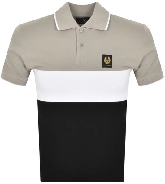 BELSTAFF COLOURBLOCK PIQUE COTTON POLO SHIRT PUMICE BROWN RRP £145 BNWT