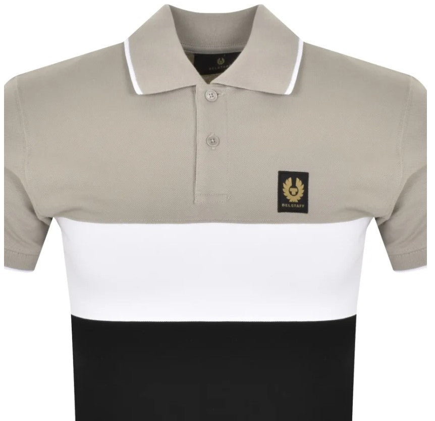 BELSTAFF COLOURBLOCK PIQUE COTTON POLO SHIRT PUMICE BROWN RRP £145 BNWT