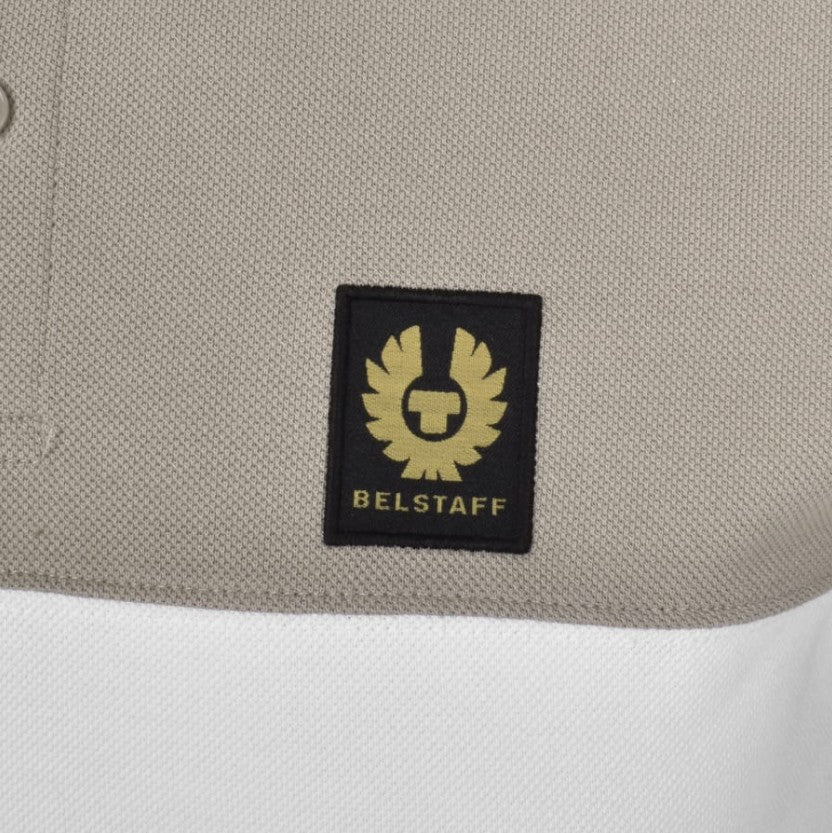 BELSTAFF COLOURBLOCK PIQUE COTTON POLO SHIRT PUMICE BROWN RRP £145 BNWT