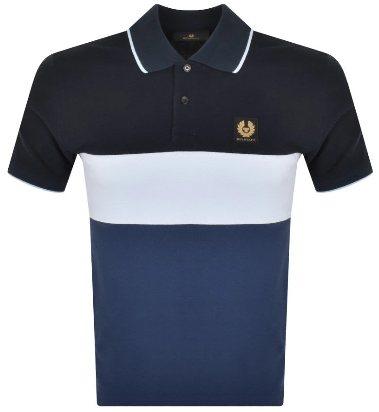 BELSTAFF COLOURBLOCK PIQUE COTTON POLO SHIRT SHADES OF BLUE RRP £145 BNWT