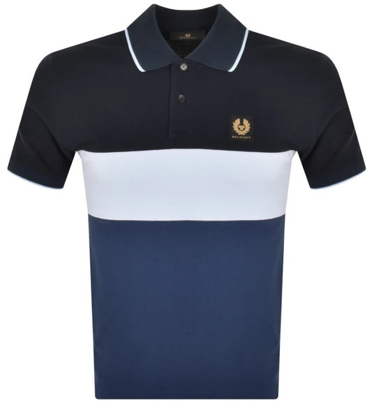 BELSTAFF COLOURBLOCK PIQUE COTTON POLO SHIRT SHADES OF BLUE RRP £145 BNWT