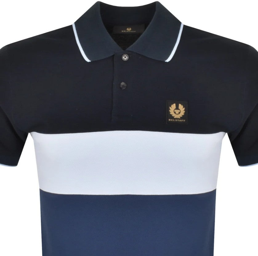 BELSTAFF COLOURBLOCK PIQUE COTTON POLO SHIRT SHADES OF BLUE RRP £145 BNWT