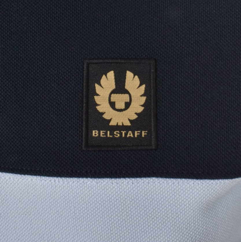 BELSTAFF COLOURBLOCK PIQUE COTTON POLO SHIRT SHADES OF BLUE RRP £145 BNWT