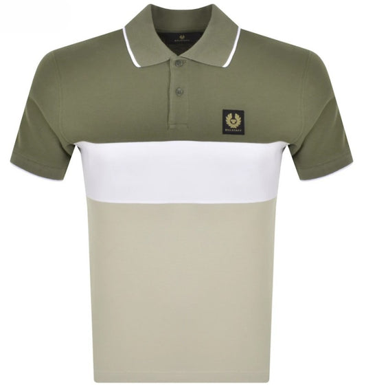 BELSTAFF COLOURBLOCK PIQUE COTTON POLO SHIRT SURPLUS GREEN RRP £145 BNWT