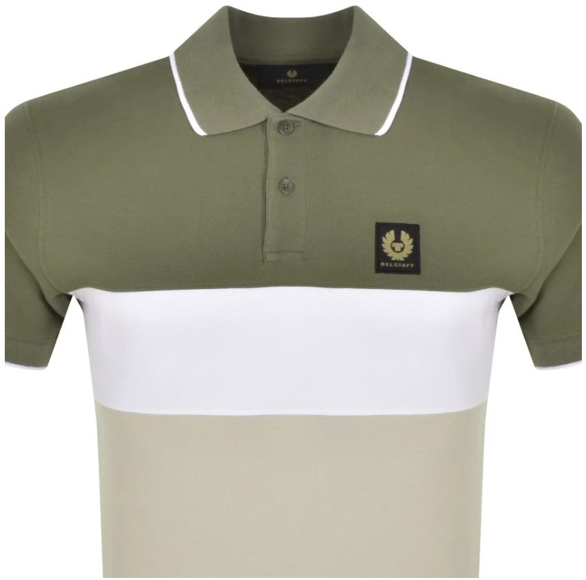 BELSTAFF COLOURBLOCK PIQUE COTTON POLO SHIRT SURPLUS GREEN RRP £145 BNWT