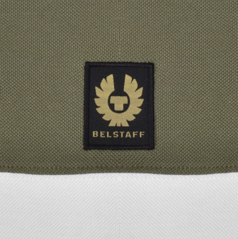 BELSTAFF COLOURBLOCK PIQUE COTTON POLO SHIRT SURPLUS GREEN RRP £145 BNWT