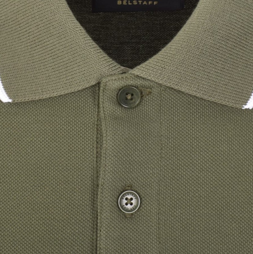 BELSTAFF COLOURBLOCK PIQUE COTTON POLO SHIRT SURPLUS GREEN RRP £145 BNWT