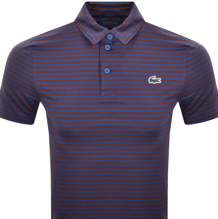 LACOSTE SPORT STRETCHY POLYESTER POLO SHIRT BLUE/RED STRIPES RRP £105 BNWT