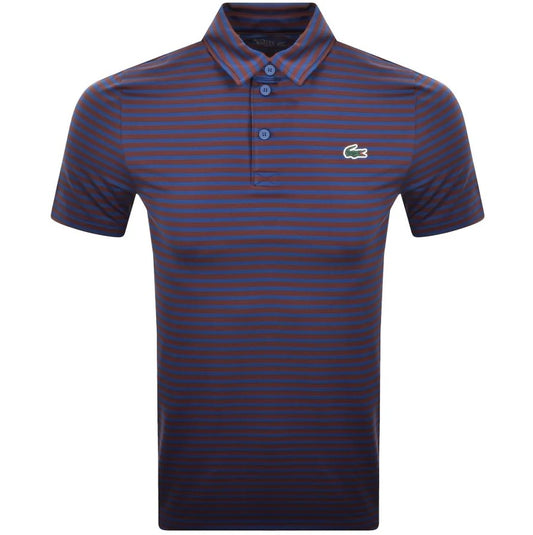 LACOSTE SPORT STRETCHY POLYESTER POLO SHIRT BLUE/RED STRIPES RRP £105 BNWT
