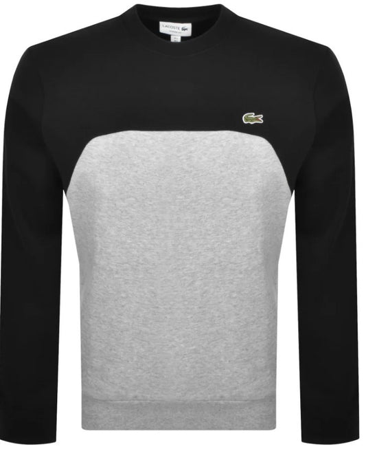 LACOSTE COLOUR BLOCK CREW NECK COTTON SWEATSHIRT BLACK/GREY 5XL RRP £120 BNWT