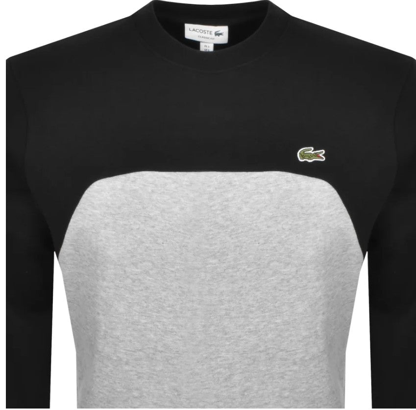 LACOSTE COLOUR BLOCK CREW NECK COTTON SWEATSHIRT BLACK/GREY 5XL RRP £120 BNWT
