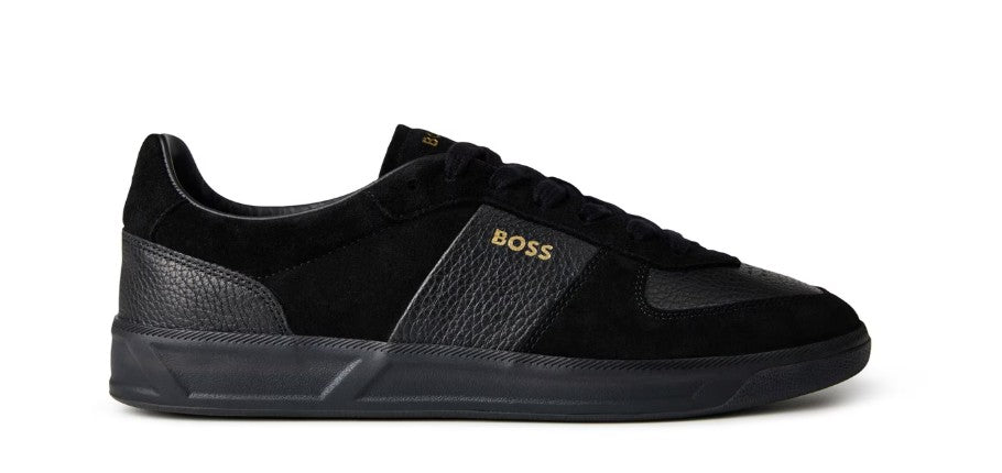HUGO BOSS BRANDON LEATHER & SUEDE TRAINERS BLACK UK 9 RRP £229 BNIB