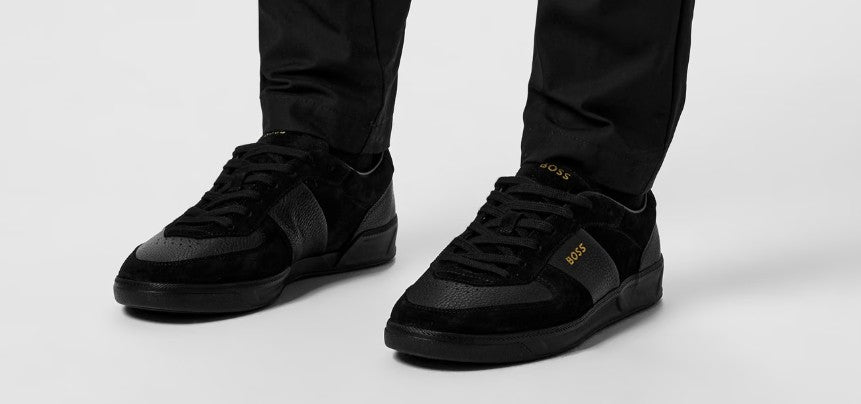HUGO BOSS BRANDON LEATHER & SUEDE TRAINERS BLACK UK 9 RRP £229 BNIB