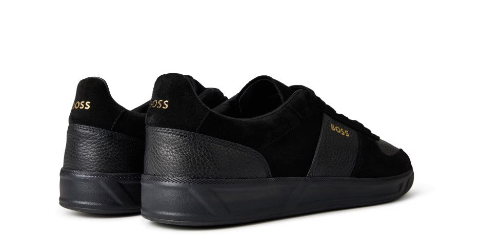 HUGO BOSS BRANDON LEATHER & SUEDE TRAINERS BLACK UK 9 RRP £229 BNIB