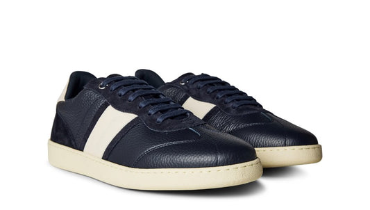 FERRAGAMO ACHILLE 1 CALF ITALIAN LEATHER TRAINERS MARINE BLUE UK10 RRP £570 BNIB