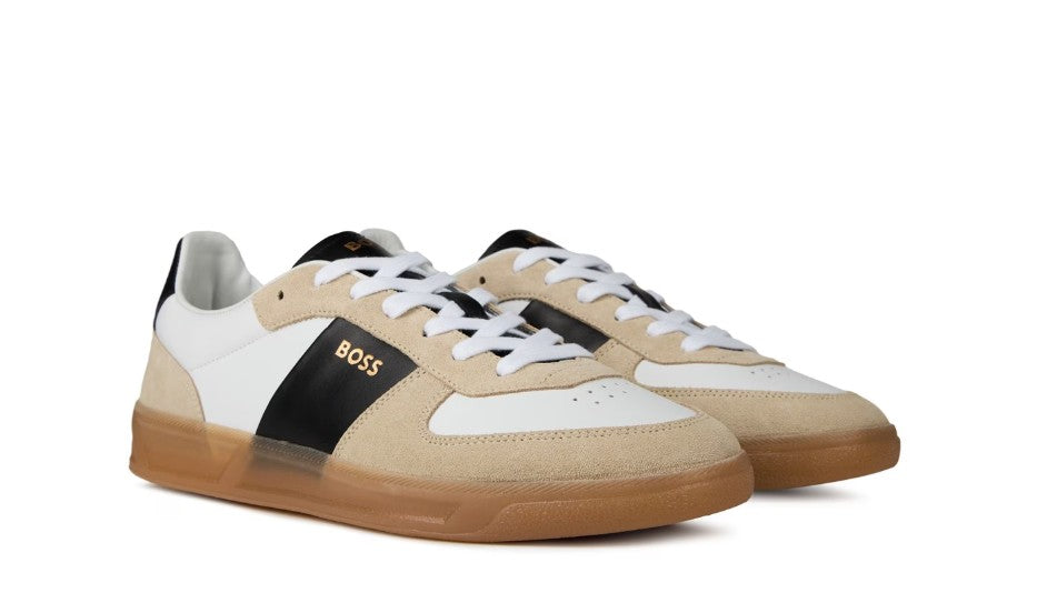 HUGO BOSS BRANDON LEATHER & SUEDE TRAINERS OPEN BEIGE UK 9 RRP £229 BNIB