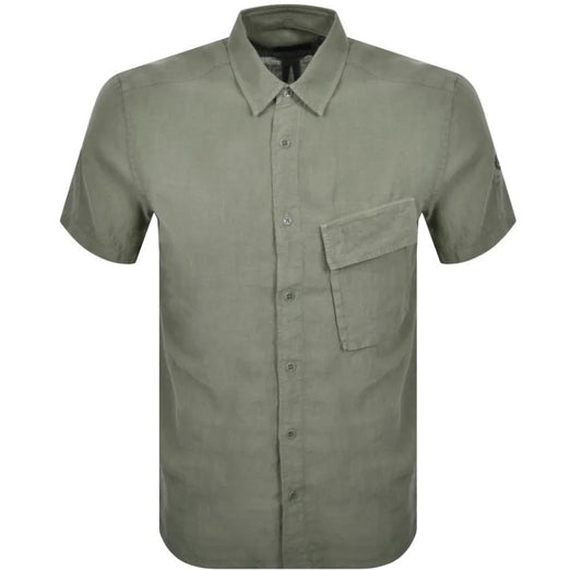 BELSTAFF SCALE LINEN COTTON SHORT SLEEVE SHIRT SURPLUS GREEN 2XL RRP £135 BNWT (Copy)