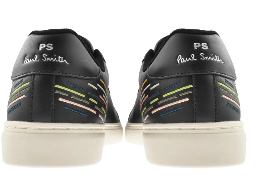PAUL SMITH PS REX EMBROIDERY LEATHER TRAINERS BLACK SIZE UK 8 RRP £245 BNIB