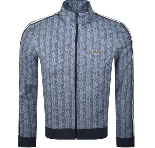 LACOSTE GEOMETRIC FULL ZIP HOOD SWEATSHIRT TRACK TOP BLUE RRP £160 BNWT
