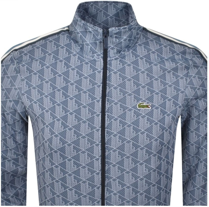 LACOSTE GEOMETRIC FULL ZIP HOOD SWEATSHIRT TRACK TOP BLUE RRP £160 BNWT
