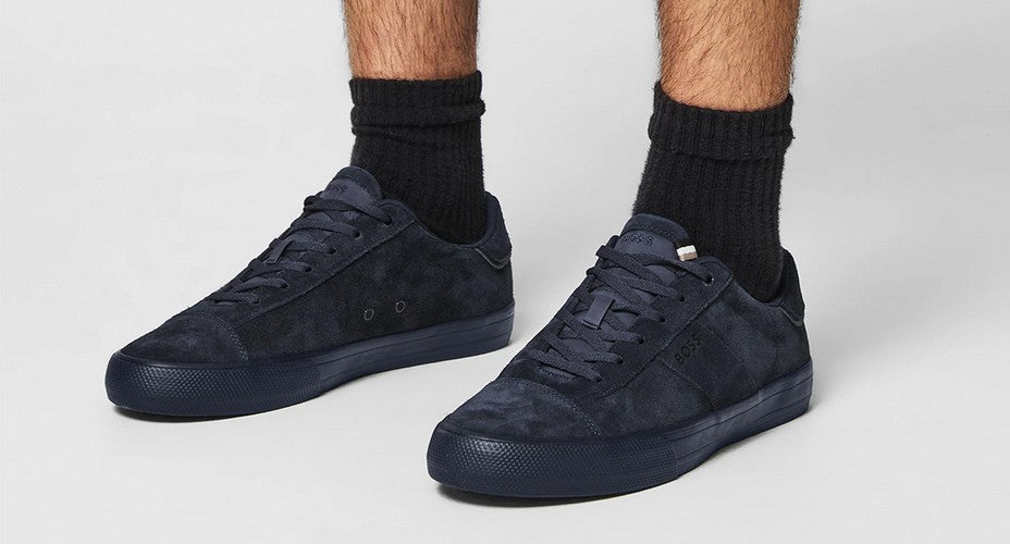 HUGO BOSS TENNIS SUEDE TRAINERS BLUE UK 9 RRP £139 BNIB