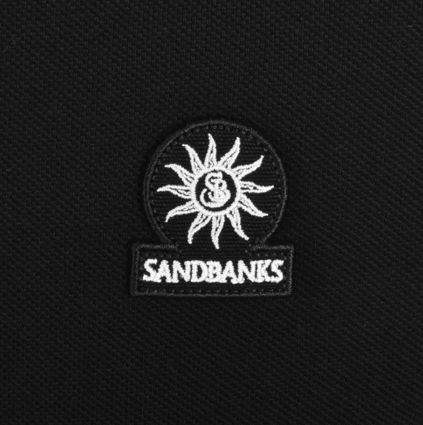 SANDBANKS SNAP COLLAR PIQUE COTTON POLO SHIRT BLACK MEDIUM RRP £120 BNWT